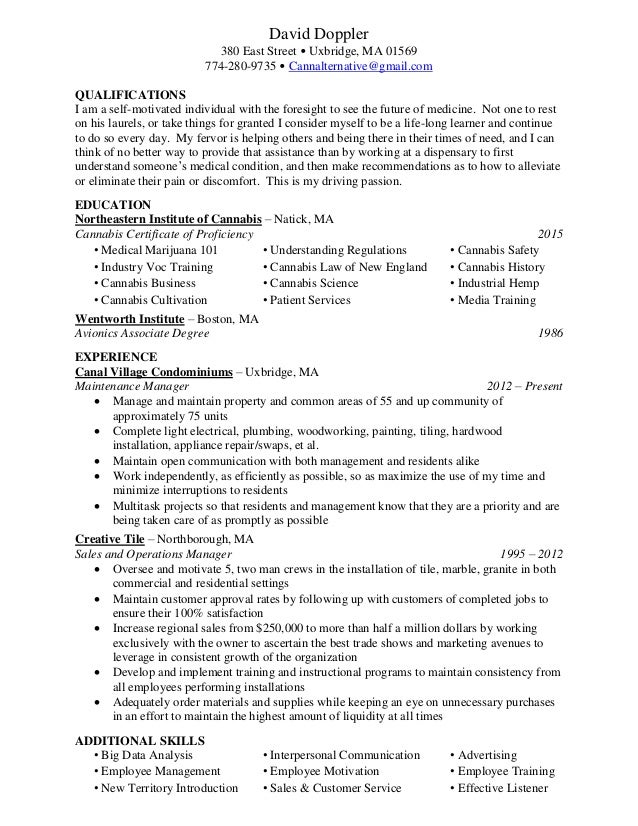 marijuana resume example resume and cover letter