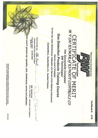 BW technologies certificate