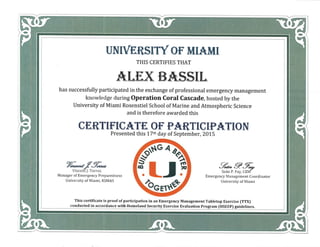 Bassil Certificate of Participation Operation Coral Cascade