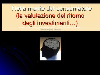 Nella mente del consumatore (la valutazione del ritorno  degli investimenti…)   Monitor neuro-biologico dell’efficacia pubblicitaria e di marketing G.Abbate  A.Apicella  F.Bellavista 