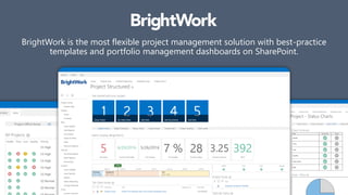 BrightWork is the most flexible project management solution with best-practice
templates and portfolio management dashboards on SharePoint.
 