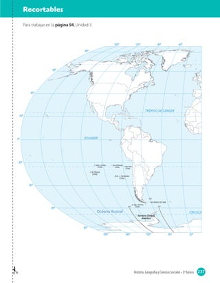 Para trabajar en la página 94, Unidad 3
237Historia, Geografía y Ciencias Sociales • 3º básico
Recortables
Océano Austral
 