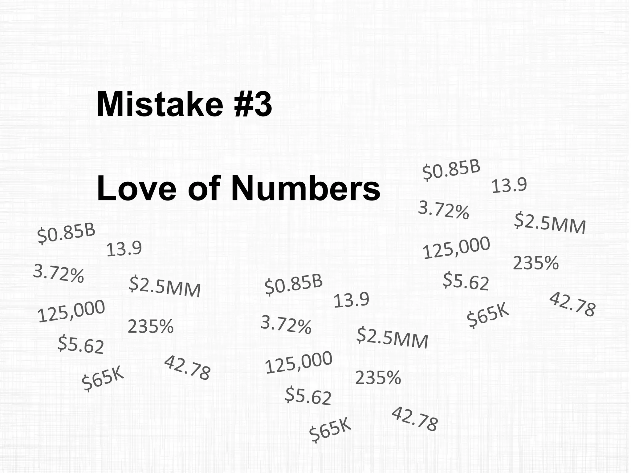 Mistake #3
Love of Numbers
235%
235%
235%
 