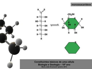 monossacarídeos




Constituintes básicos de uma célula
   Biologia e Geologia – 10º ano
      Maria João Drumond / janeiro 2013
 