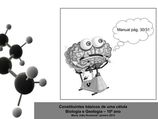Manual pág. 30/31




Constituintes básicos de uma célula
   Biologia e Geologia – 10º ano
      Maria João Drumond / janeiro 2013
 