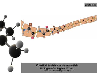 proteínas




Constituintes básicos de uma célula
   Biologia e Geologia – 10º ano
      Maria João Drumond / janeiro 2013
 