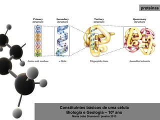 proteínas




Constituintes básicos de uma célula
   Biologia e Geologia – 10º ano
      Maria João Drumond / janeiro 2013
 