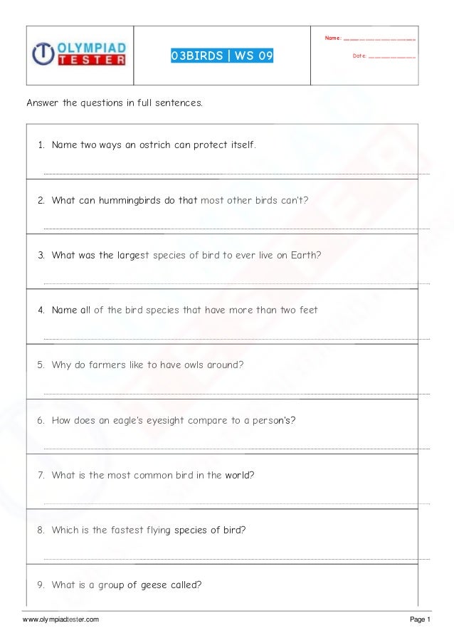 class 3 science olympiad sample paper on birds set 01