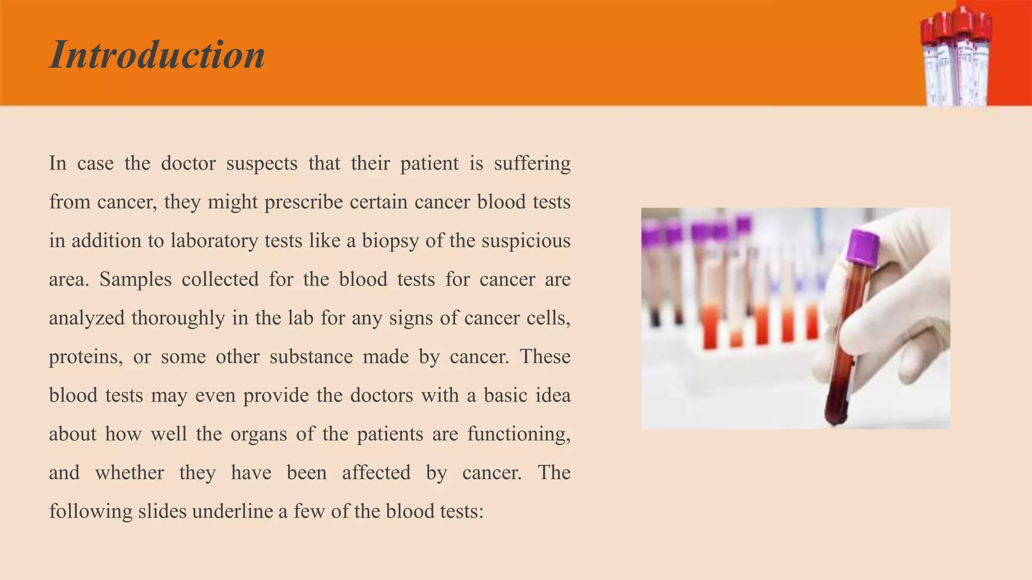 3 Blood Tests Used in Cancer Diagnosis | PPTX