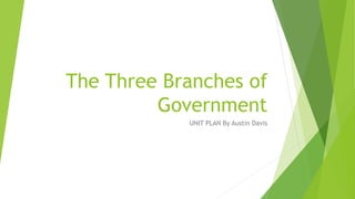 The Three Branches of
Government
UNIT PLAN By Austin Davis
 