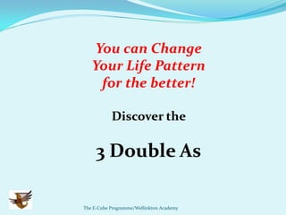 You can Change
   Your Life Pattern
    for the better!

           Discover the

     3 Double As

The E-Cube Programme/Wellinkton Academy
 