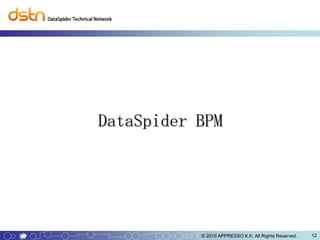 DataSpider BPM




           © 2010 APPRESSO K.K. All Rights Reserved.   12
 