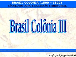BRASIL COLÔNIA (1500 – 1822)
SÉCULO DO OURO E EXPANSÃO TERRITORIAL

Prof. José Augusto Fiorin

 