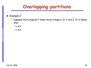 Overlapping partitions Example 2: Suppose that program P takes three integers  X, Y and Z. It is known that: X<Y  Z>Y 