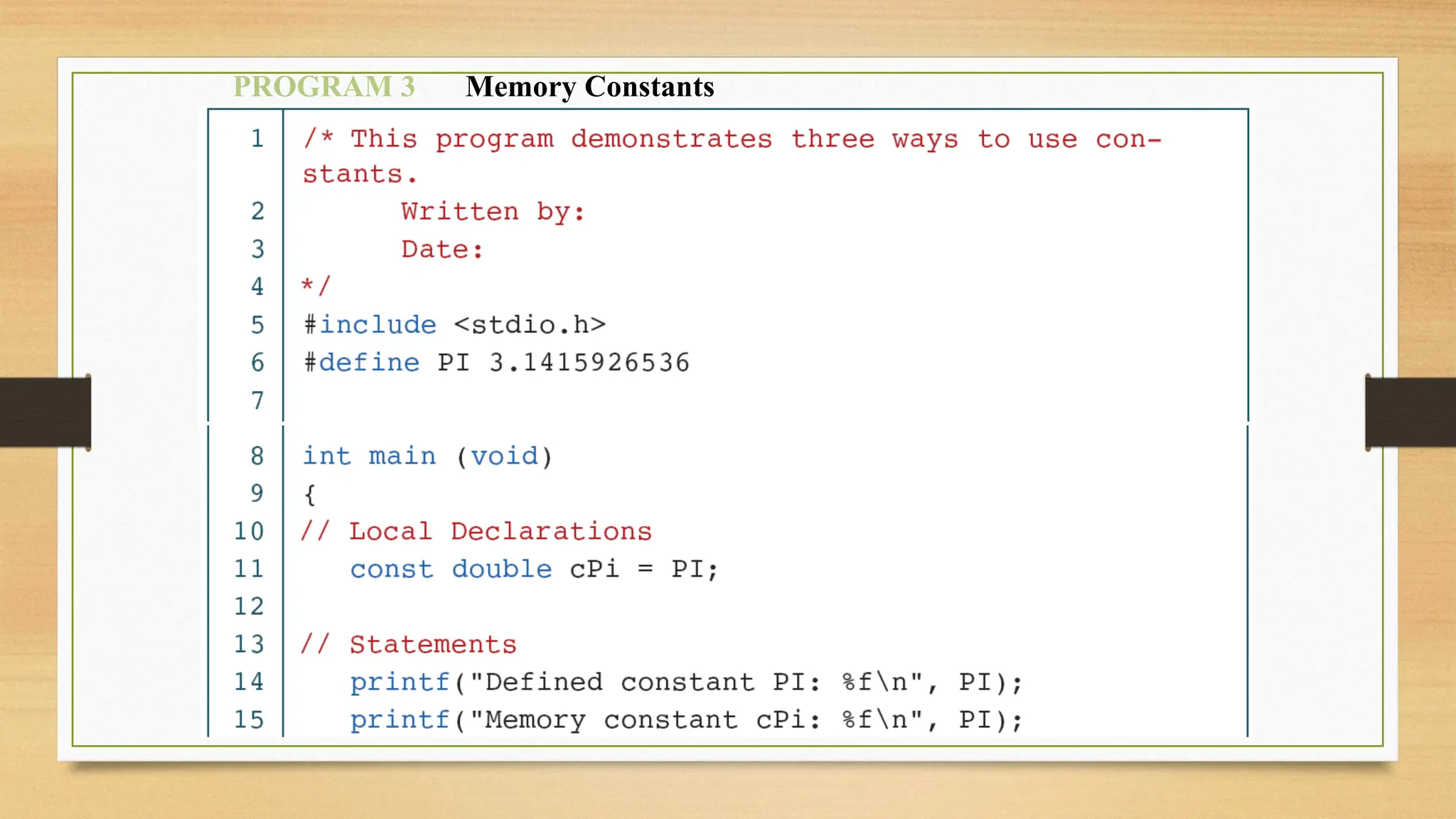 PROGRAM 3 Memory Constants
 