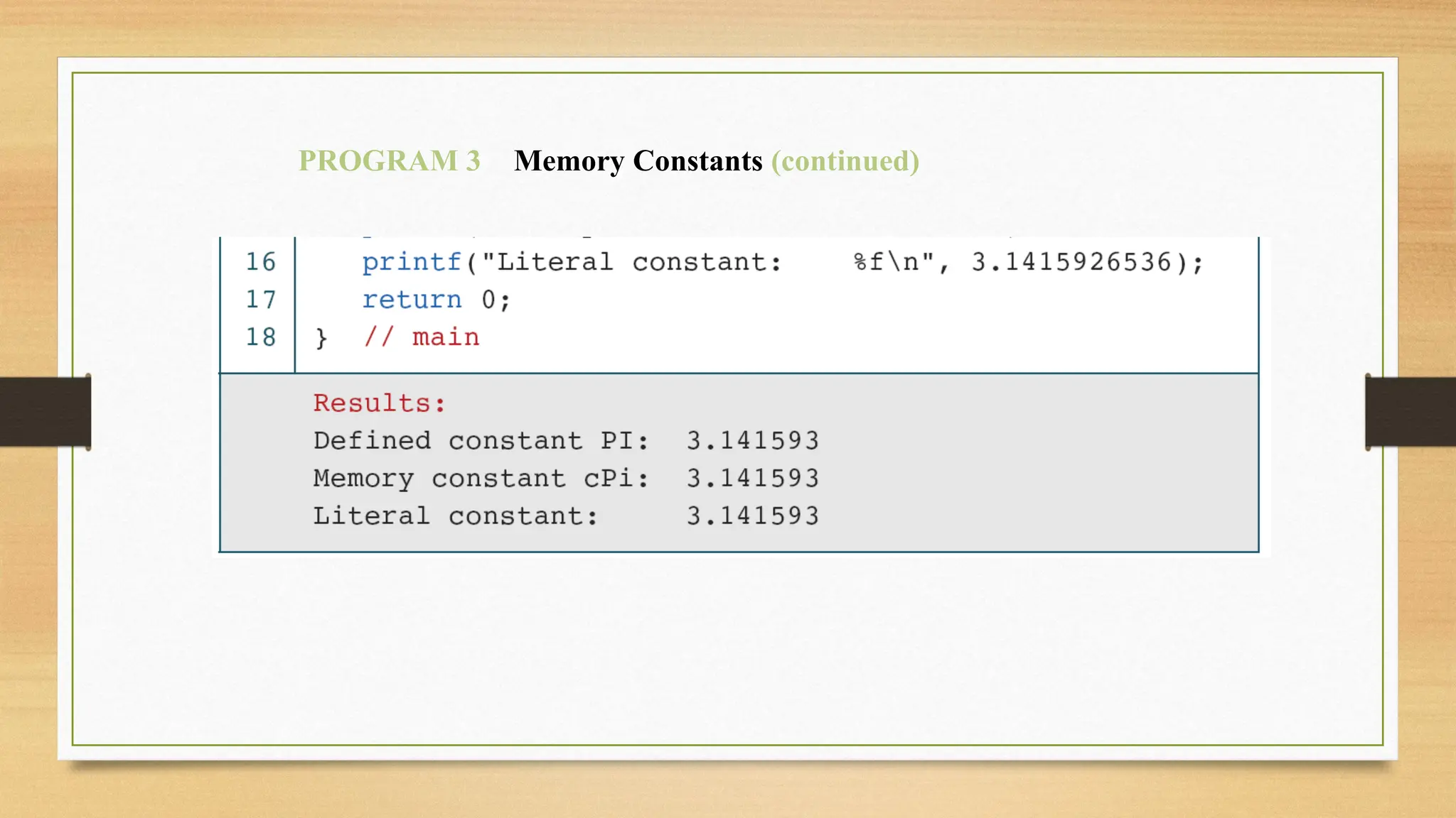 PROGRAM 3 Memory Constants (continued)
 