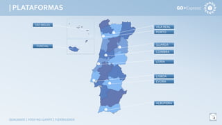 | PLATAFORMAS
2
QUALIDADE | FOCO NO CLIENTE | FLEXIBILIDADE
LISBOA
PORTO
COIMBRA
GUARDA
ALBUFEIRA
LEIRIA
VILA REAL
ÉVORA
FUNCHAL
SÃO MIGUEL
 