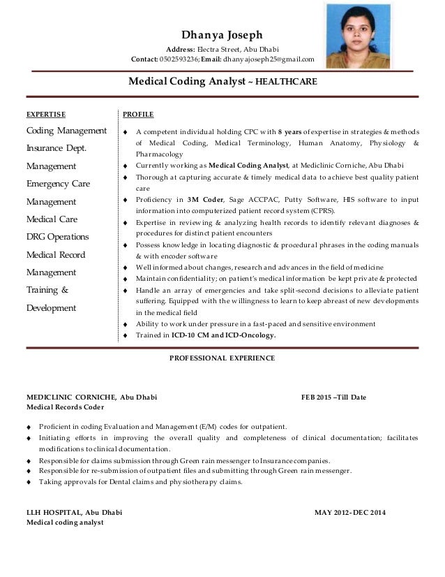 dhanya joseph updated cv medical coder resume