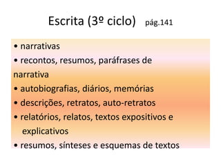 Resultados esperados ( 3º ciclo)Recorrer autonomamente a técnicas e processos de planificação, textualização erevisão, utilizando diferentes instrumentos de apoio, nomeadamente ferramentasinformáticas.
