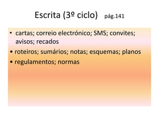 Resultados esperados ( 3º ciclo)Produzir textos em termos pessoais e criativos, para expor representações e pontos    de vista e mobilizando de forma criteriosa informação recolhida em fontes diversas.