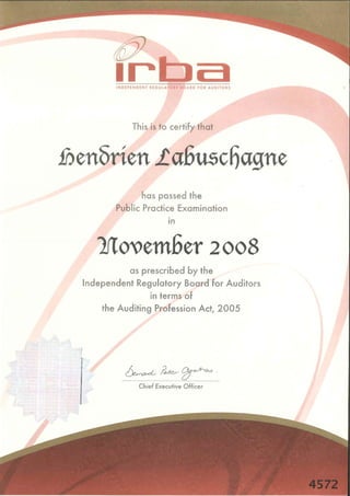 IRBA Certificate H Labuschagne