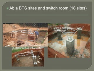Abia BTS sites and switch room (18 sites)
Curing 35m tower
foundation
Iron work in Foundation
35m, setting of template
 
