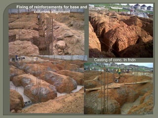 Fixing of reinforcements for base and
columns alignment
Casting of conc. In fndn
 