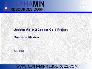 WWW.ALPHAMINRESOURCES.COM
Update: Violin 2 Copper-Gold Project
Guerrero, Mexico
June 2009
AFM
TSX.V
 