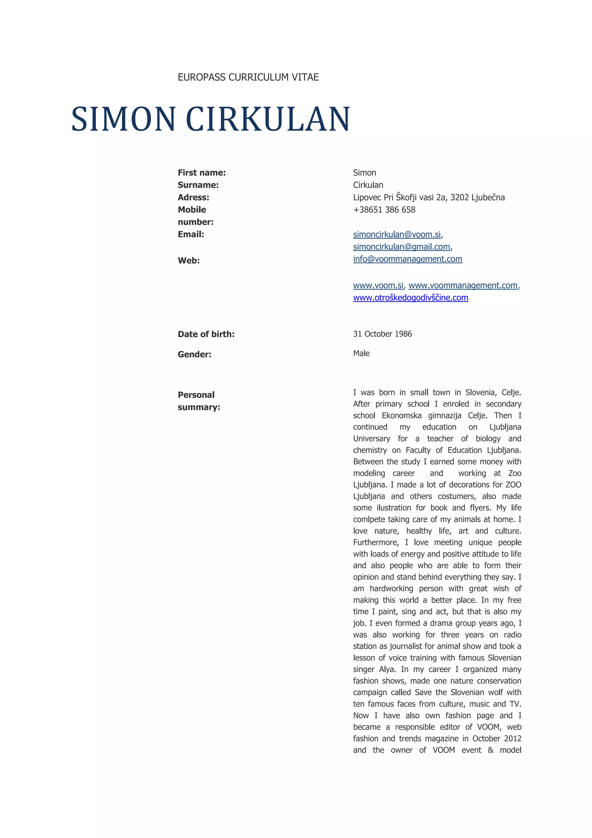 CV Simon Cirkulan | PDF