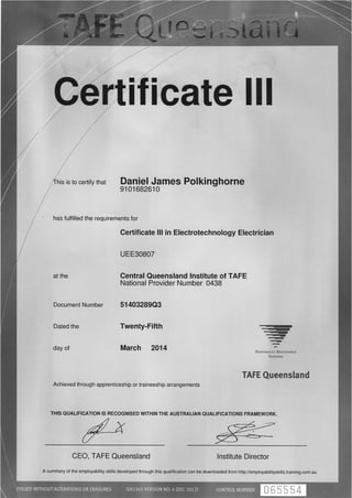 certificate 3 electrotechnology