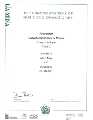 LAMDA Acting Duo Grade 3 Certificate