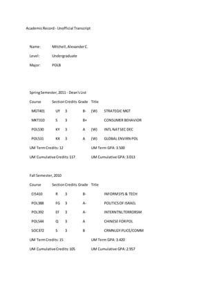 Unofficial Transcripts | DOCX | Undergraduate Education | College Education