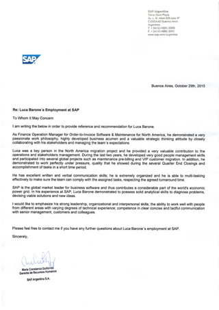Reference Letters SAP Argentina