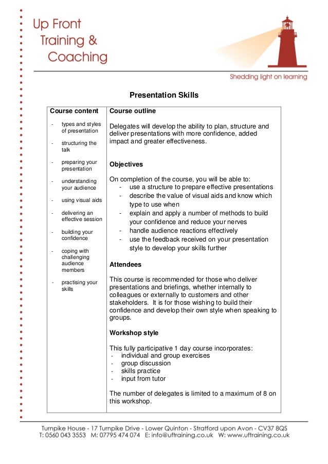 effective presentation skills course outline training presentation outline