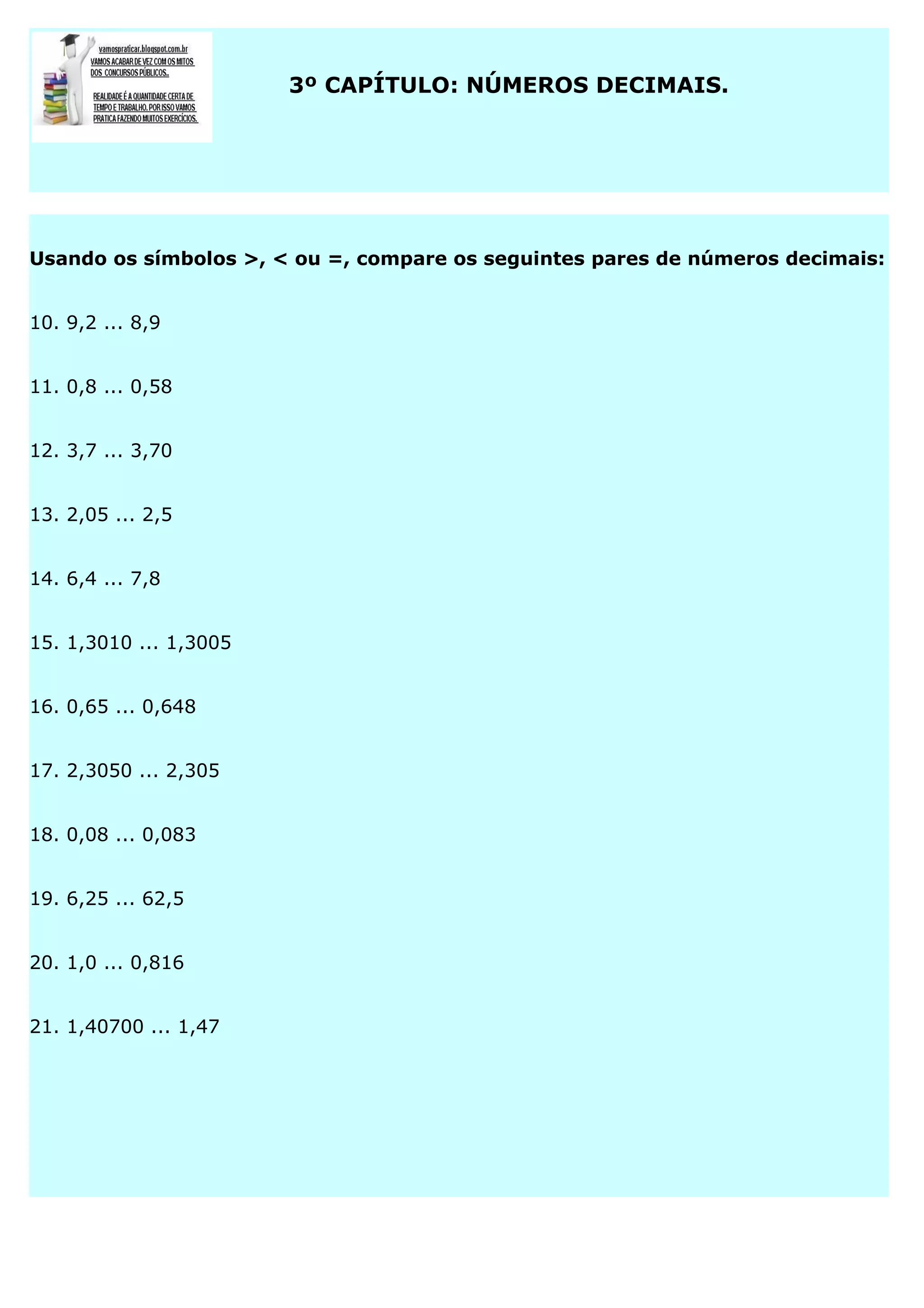 3º cap comparação de números decimais. | PDF