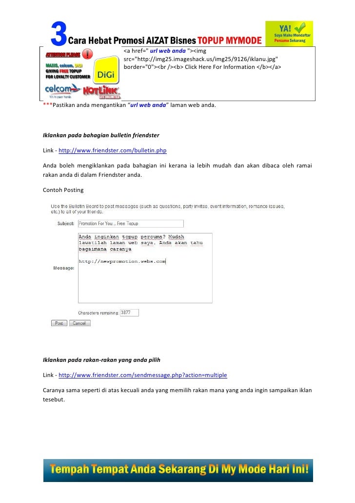 3 Cara Promosi Aizat Bisnis Topup Mymode