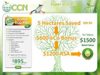 5 Hectares Saved
$600 eCo Bonus
$1200 RSA
300 BV
Super eCo-Pro
Ten Tokens
Retail Value
 