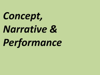 Concept, 
Narrative & 
Performance 
 