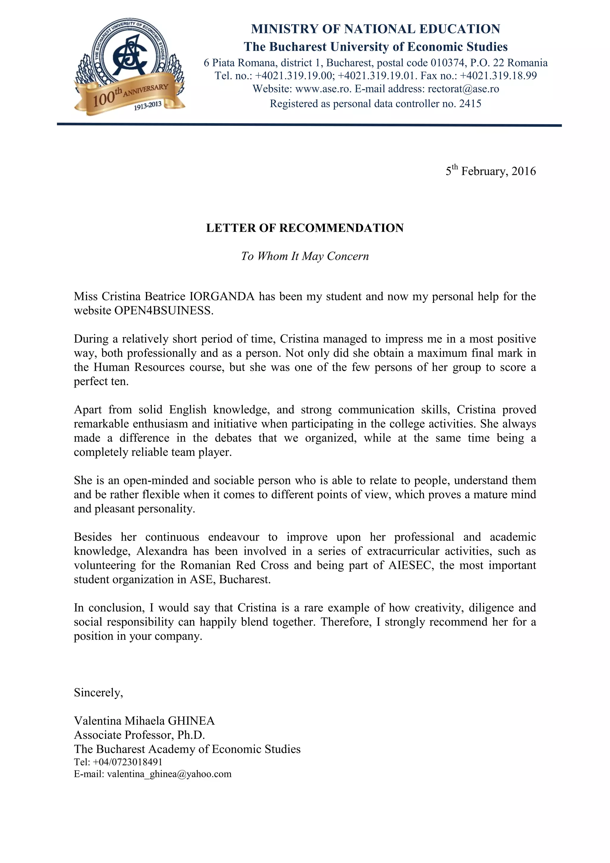 Reference Letter_Cristina_Iorganda_ASE | PDF
