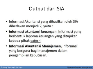 Endang Supriyadi, M.Kom Sistem Informasi Manajemen
Output dari SIA
 