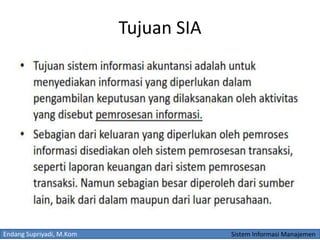 Endang Supriyadi, M.Kom Sistem Informasi Manajemen
Tujuan SIA
 