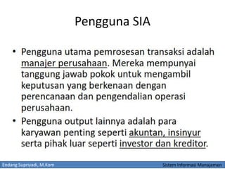 Endang Supriyadi, M.Kom Sistem Informasi Manajemen
Pengguna SIA
 