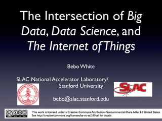 Conﬂuence2016
The Intersection of Big
Data, Data Science, and
The Internet ofThings
Bebo White
SLAC National Accelerator Laboratory/
Stanford University
bebo@slac.stanford.edu
 