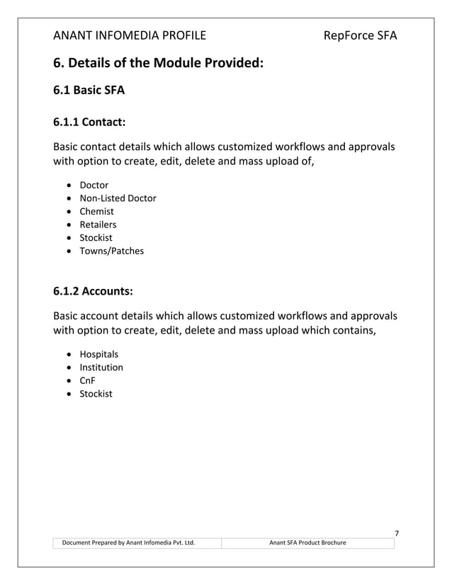 Anant_SFA_RepForce_Brochure | PDF | Computer Software and Applications ...