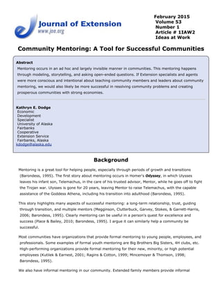 Community Mentoring- A tool for successful communities | PDF