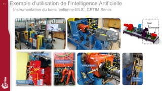 11
Radial_H Accel
Radial_V Accel
Current sensors
Gear
+X
+Y
+Z
Gear
Generator
Generator
+X
+Y
+Z
+X
+Y
+Z
Radial_H Accel
Top-Tour
(IFT200)
Instrumentation du banc ‘éolienne-MLS’, CETIM Senlis
Exemple d’utilisation de l’Intelligence Artificielle
 