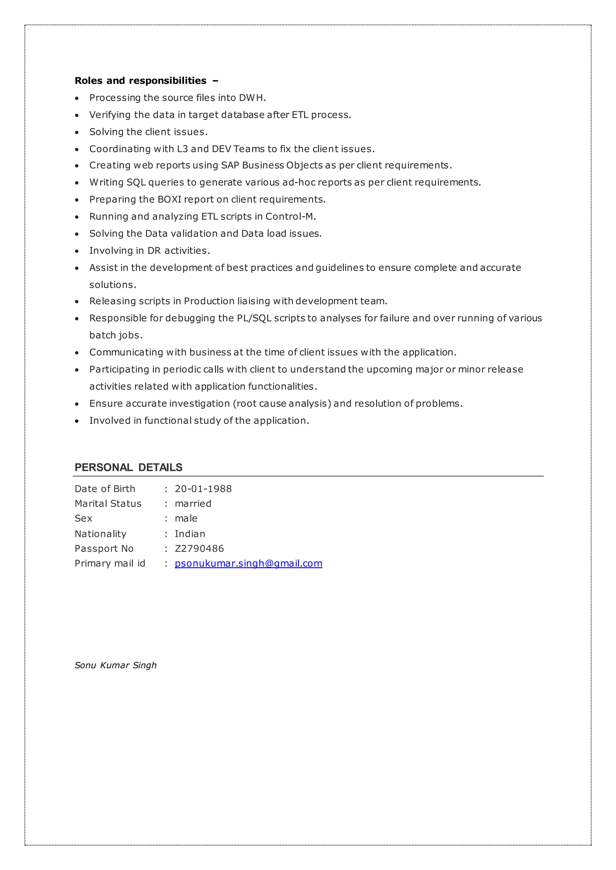 Sonu Singh Resume | DOCX