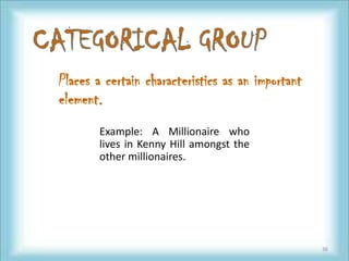 Places a certain characteristics as an important
element.
        Example: A Millionaire who
        lives in Kenny Hill amongst the
        other millionaires.




                                                   36
 