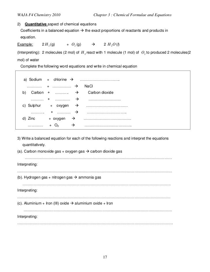3 chemical formulae and equations