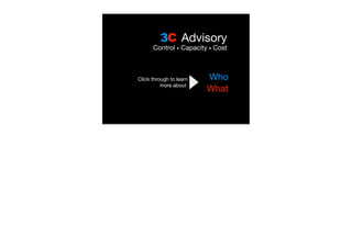 3C Advisory
      Control • Capacity • Cost



Click through to learn   Who
          more about.
                         What
 
